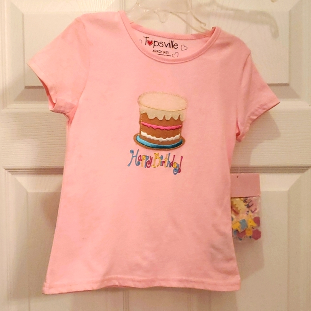 NWT Girl's XSmall 4/5 Pink Happy Birthday T-Shirt